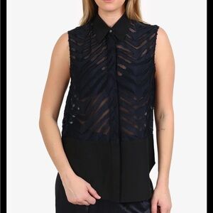 Philip Lim Navy Black Sheer Lace Sleeveless Blouse